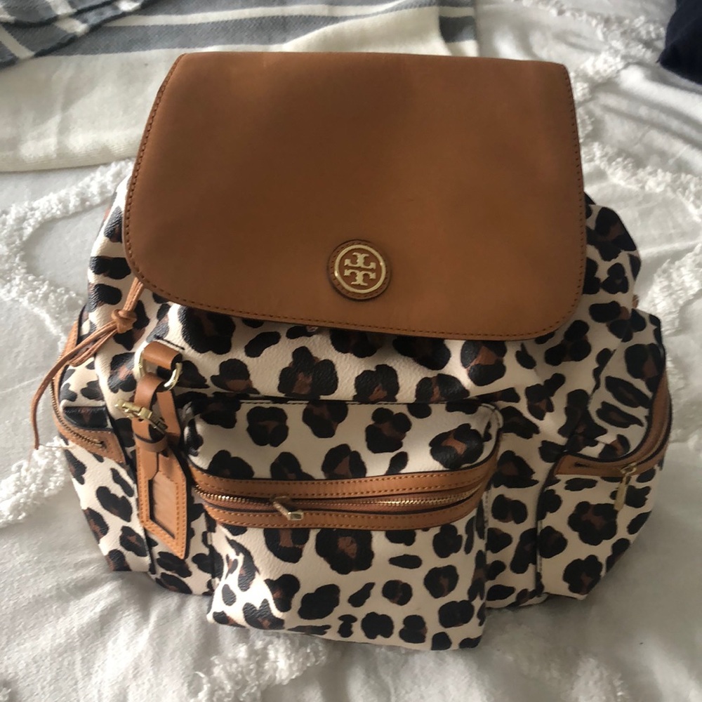 Tory Burch leather leopard backpack